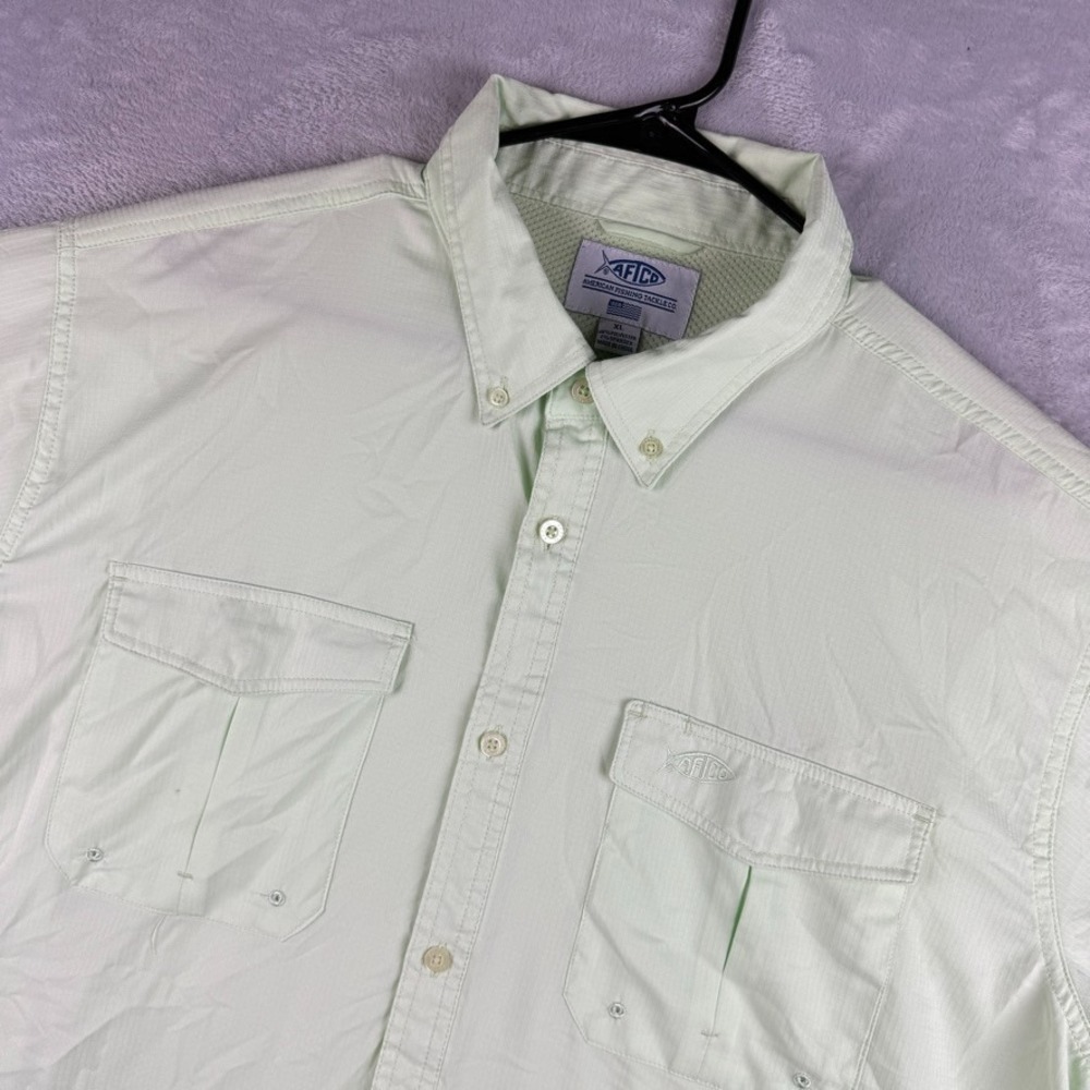 AFTCO Shirt Mens XL Green Aftech Performance Fishing Long Sleeve Button Vented